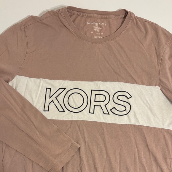 Michael Kors Mauve Long Sleeve Tee with White Stripe - women’s L - Picture 1 of 3